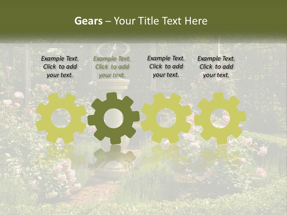 A Garden With Flowers And A Bench In The Middle Of It PowerPoint Template