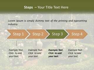 A Garden With Flowers And A Bench In The Middle Of It PowerPoint Template