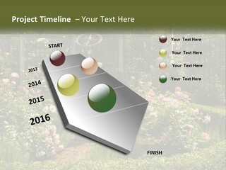 A Garden With Flowers And A Bench In The Middle Of It PowerPoint Template