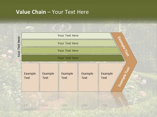 A Garden With Flowers And A Bench In The Middle Of It PowerPoint Template