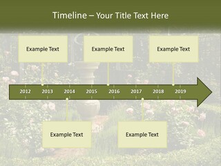 A Garden With Flowers And A Bench In The Middle Of It PowerPoint Template