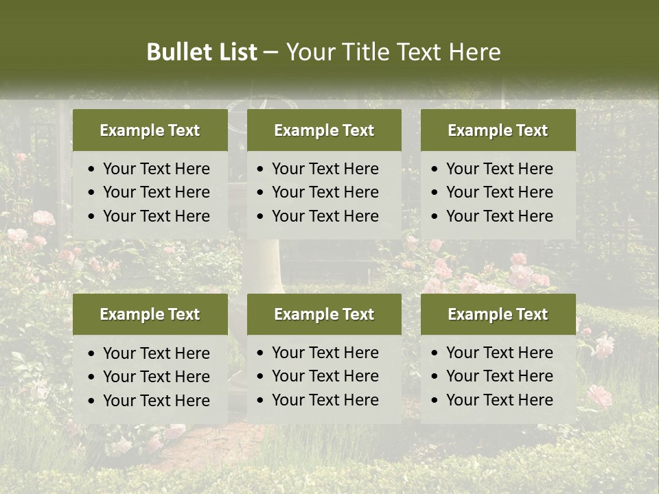 A Garden With Flowers And A Bench In The Middle Of It PowerPoint Template
