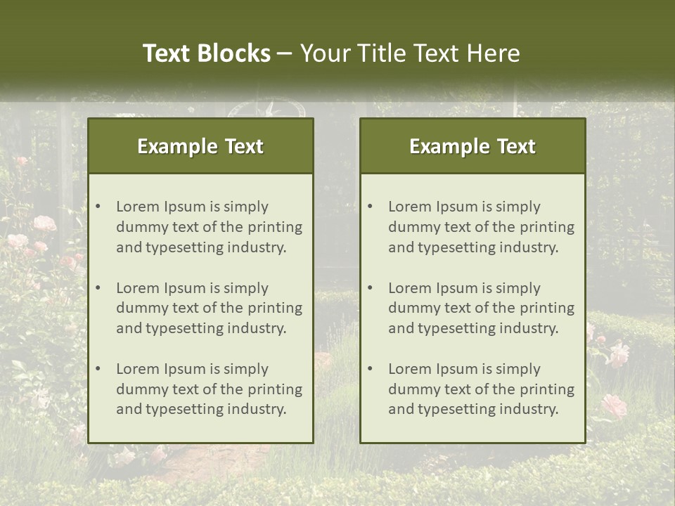 A Garden With Flowers And A Bench In The Middle Of It PowerPoint Template