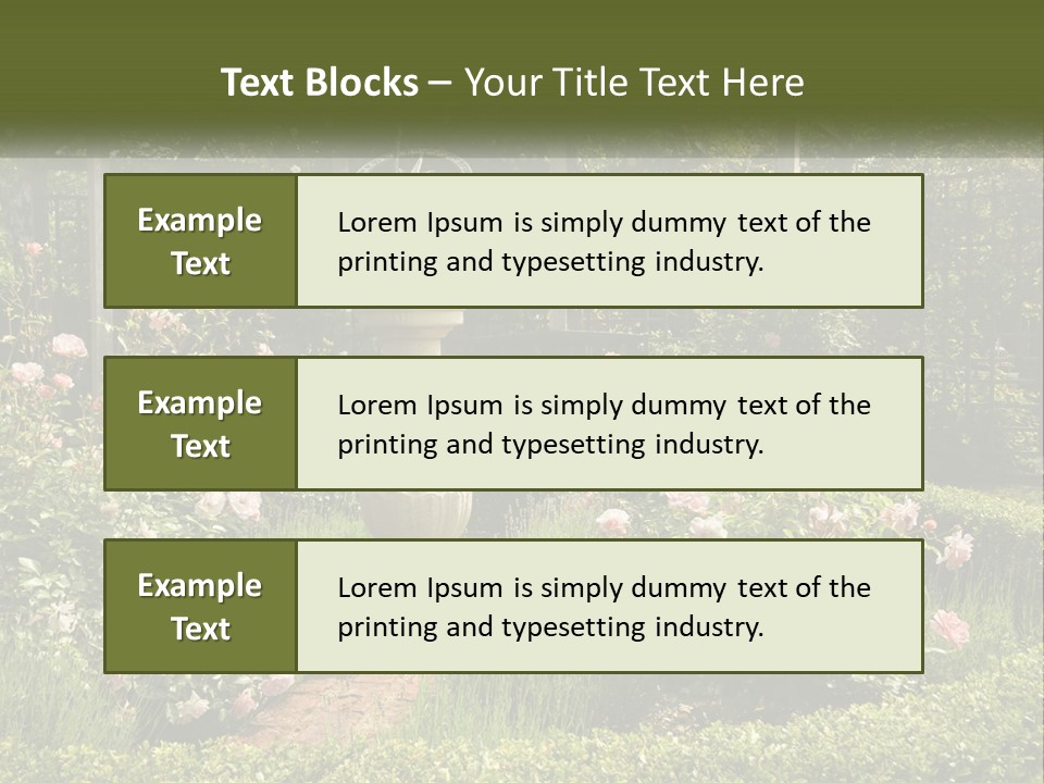 A Garden With Flowers And A Bench In The Middle Of It PowerPoint Template