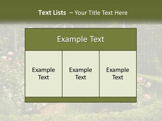 A Garden With Flowers And A Bench In The Middle Of It PowerPoint Template