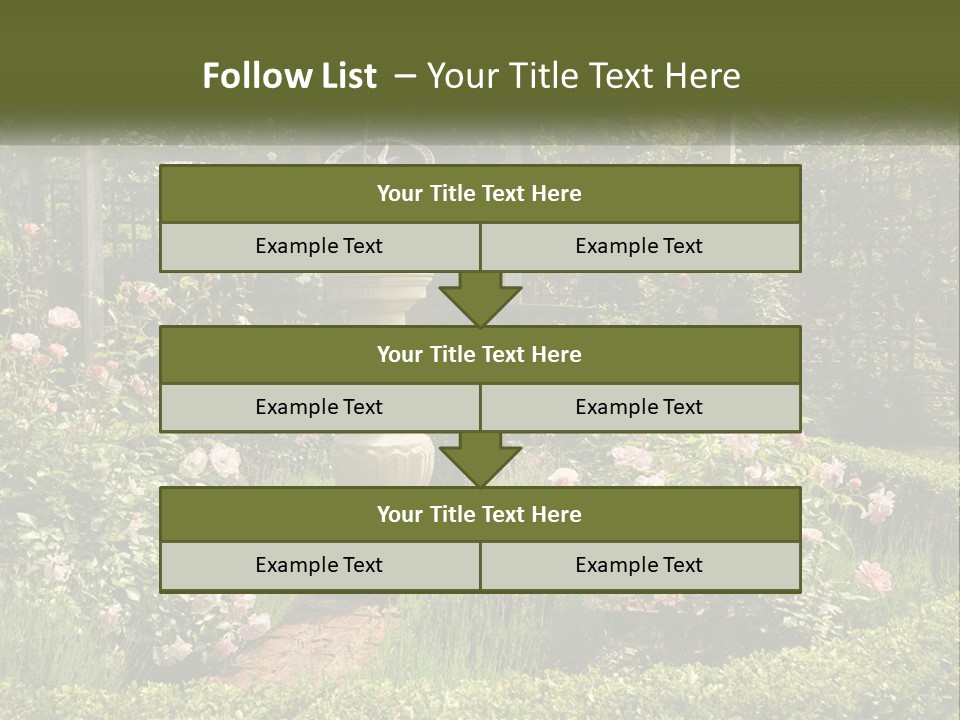 A Garden With Flowers And A Bench In The Middle Of It PowerPoint Template