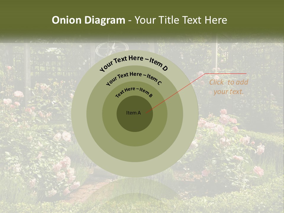 A Garden With Flowers And A Bench In The Middle Of It PowerPoint Template