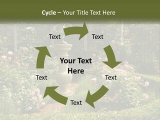 A Garden With Flowers And A Bench In The Middle Of It PowerPoint Template