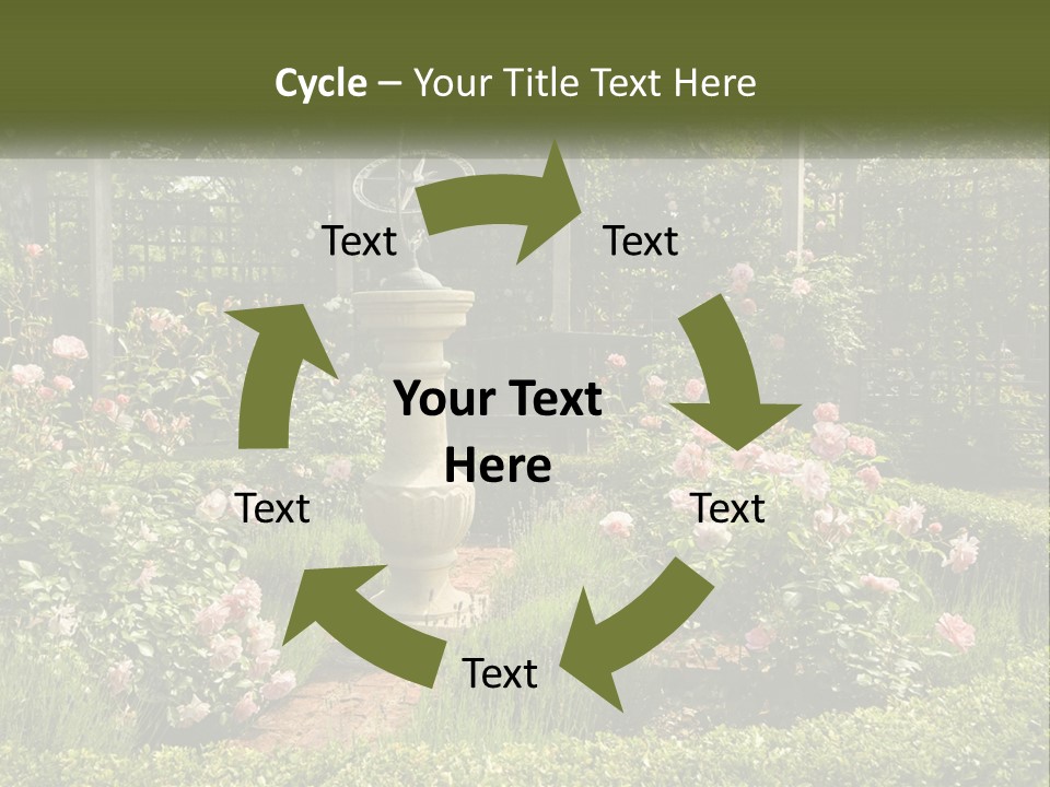 A Garden With Flowers And A Bench In The Middle Of It PowerPoint Template