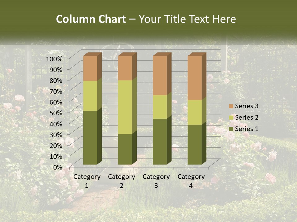 A Garden With Flowers And A Bench In The Middle Of It PowerPoint Template