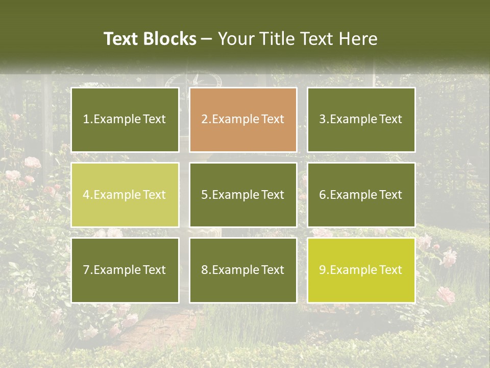 A Garden With Flowers And A Bench In The Middle Of It PowerPoint Template