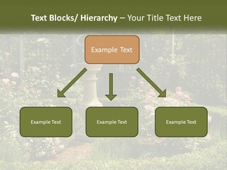 A Garden With Flowers And A Bench In The Middle Of It PowerPoint Template