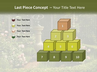 A Garden With Flowers And A Bench In The Middle Of It PowerPoint Template