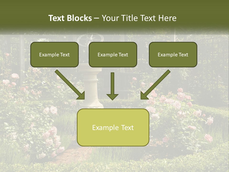 A Garden With Flowers And A Bench In The Middle Of It PowerPoint Template