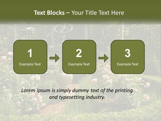 A Garden With Flowers And A Bench In The Middle Of It PowerPoint Template