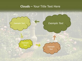 A Garden With Flowers And A Bench In The Middle Of It PowerPoint Template