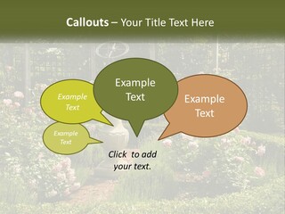A Garden With Flowers And A Bench In The Middle Of It PowerPoint Template