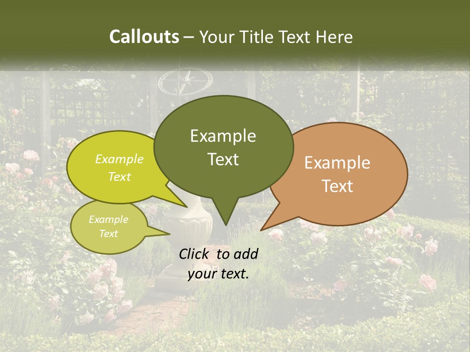 A Garden With Flowers And A Bench In The Middle Of It PowerPoint Template