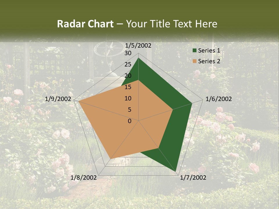 A Garden With Flowers And A Bench In The Middle Of It PowerPoint Template