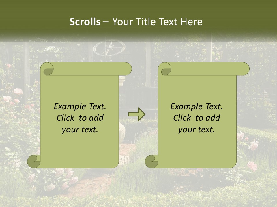 A Garden With Flowers And A Bench In The Middle Of It PowerPoint Template