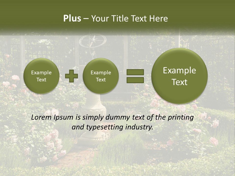 A Garden With Flowers And A Bench In The Middle Of It PowerPoint Template