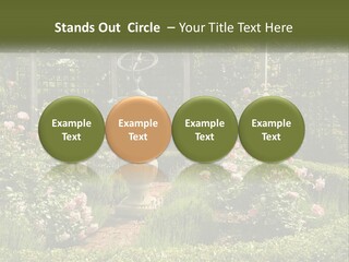A Garden With Flowers And A Bench In The Middle Of It PowerPoint Template