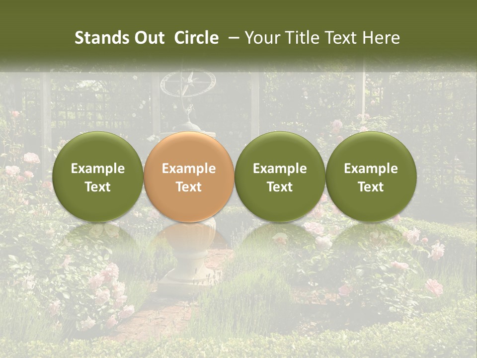 A Garden With Flowers And A Bench In The Middle Of It PowerPoint Template