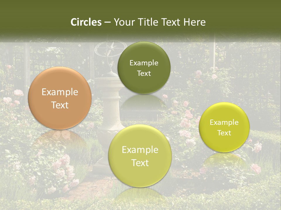 A Garden With Flowers And A Bench In The Middle Of It PowerPoint Template