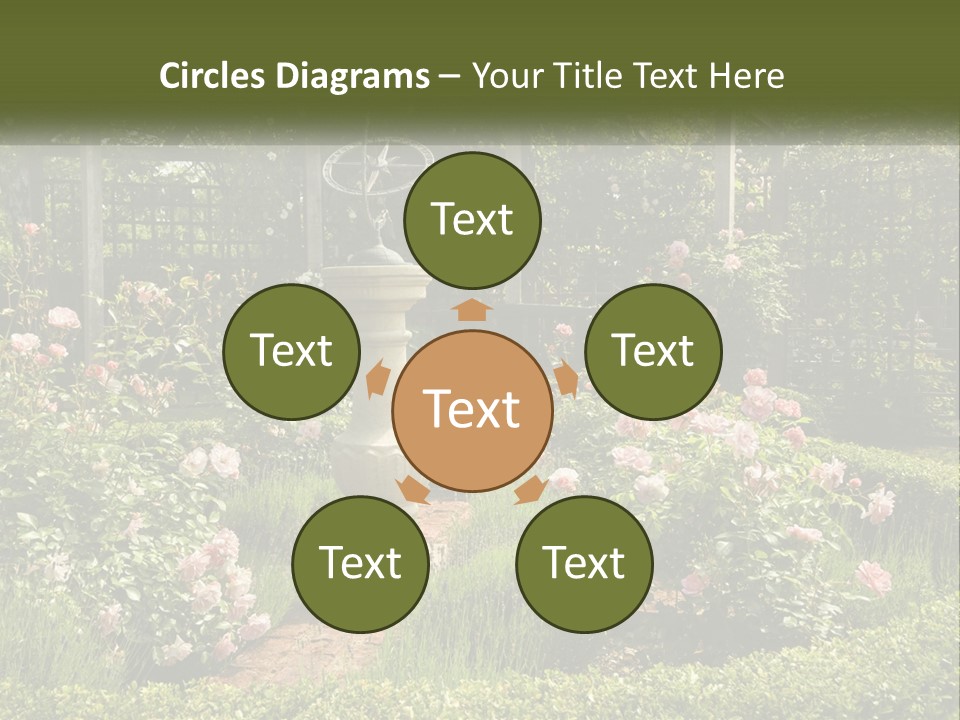 A Garden With Flowers And A Bench In The Middle Of It PowerPoint Template