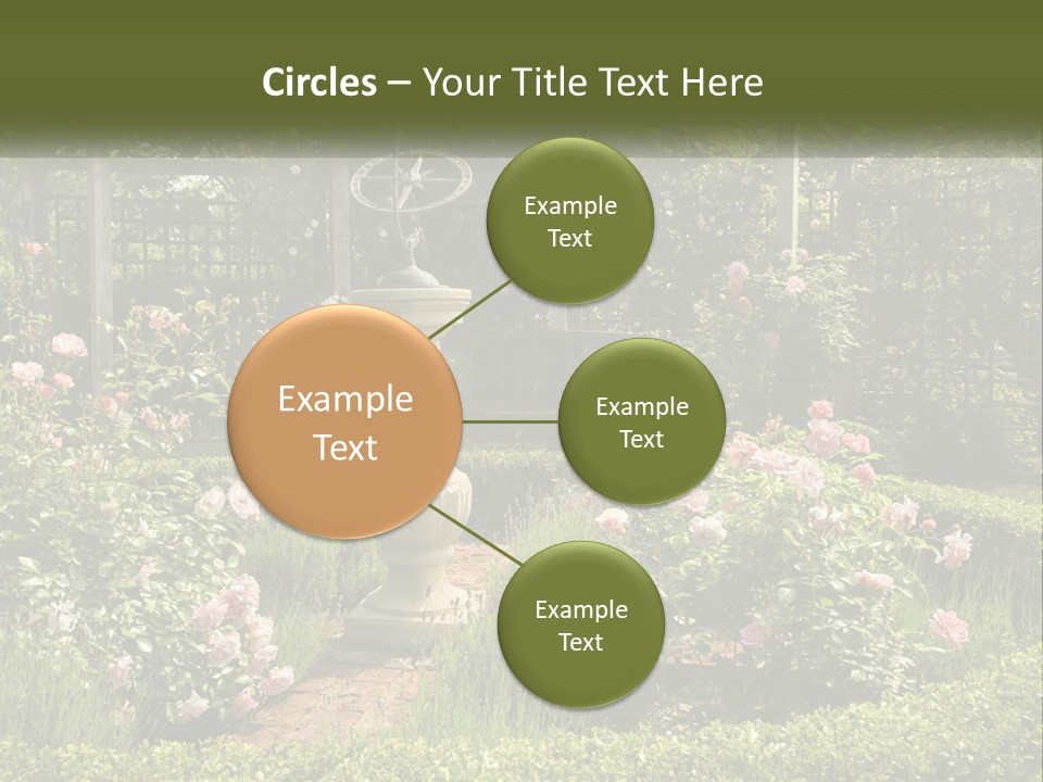 A Garden With Flowers And A Bench In The Middle Of It PowerPoint Template