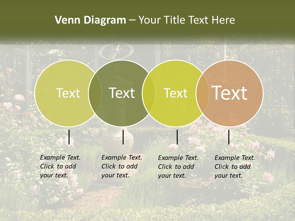 A Garden With Flowers And A Bench In The Middle Of It PowerPoint Template