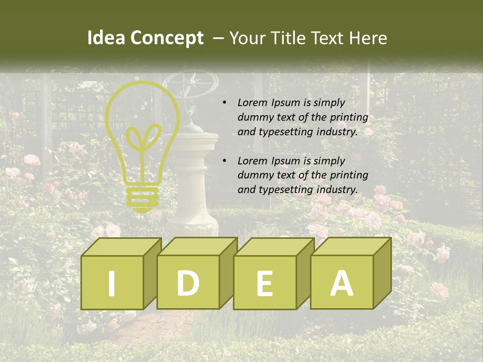 A Garden With Flowers And A Bench In The Middle Of It PowerPoint Template