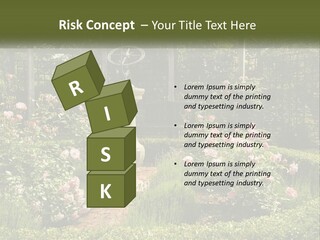 A Garden With Flowers And A Bench In The Middle Of It PowerPoint Template