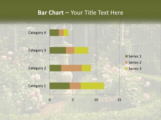 A Garden With Flowers And A Bench In The Middle Of It PowerPoint Template