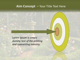 A Garden With Flowers And A Bench In The Middle Of It PowerPoint Template