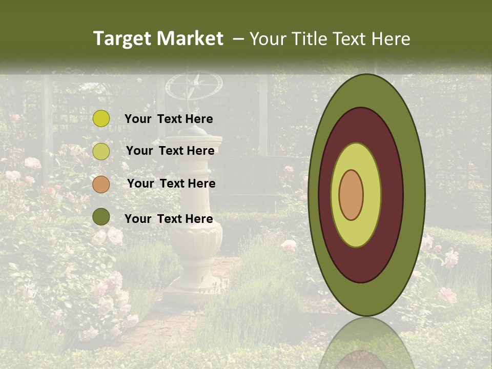 A Garden With Flowers And A Bench In The Middle Of It PowerPoint Template