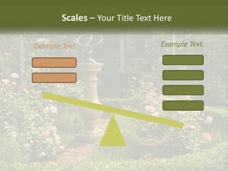A Garden With Flowers And A Bench In The Middle Of It PowerPoint Template