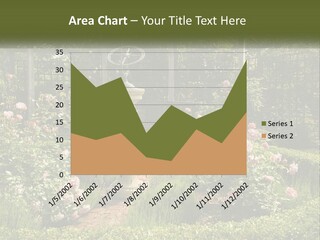 A Garden With Flowers And A Bench In The Middle Of It PowerPoint Template