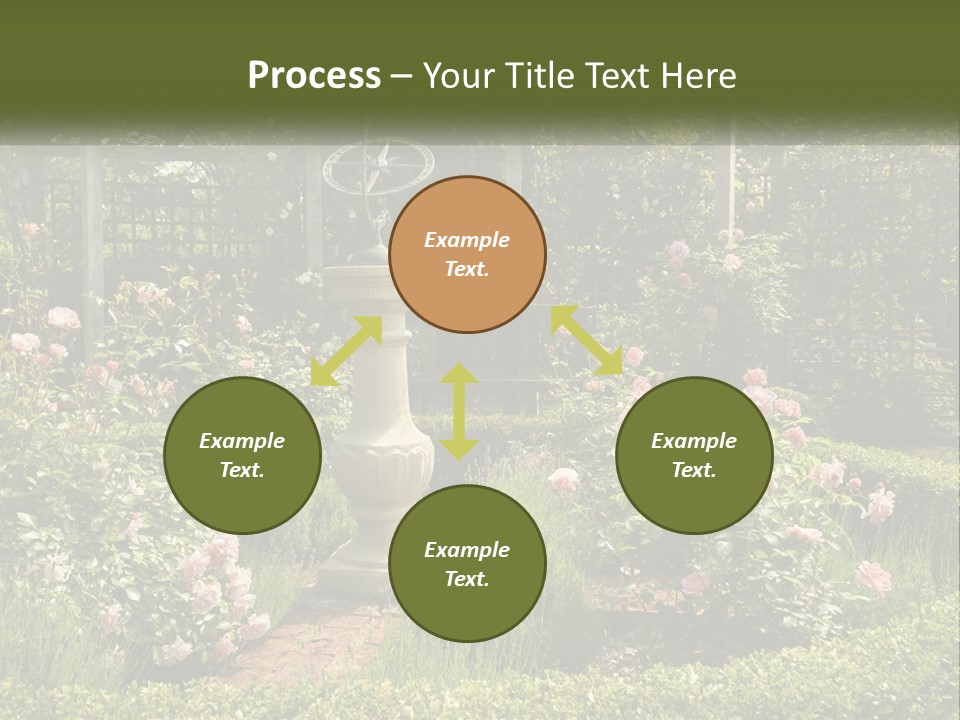A Garden With Flowers And A Bench In The Middle Of It PowerPoint Template