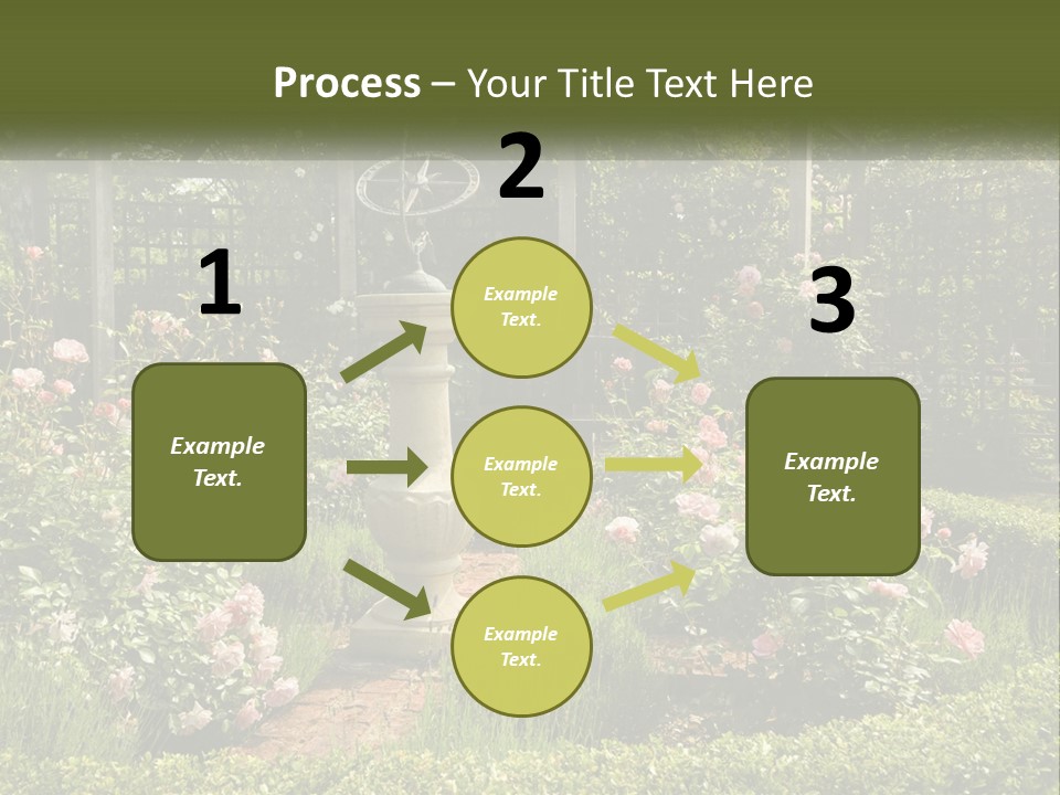 A Garden With Flowers And A Bench In The Middle Of It PowerPoint Template