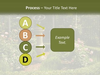 A Garden With Flowers And A Bench In The Middle Of It PowerPoint Template