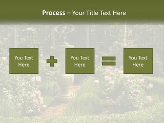 A Garden With Flowers And A Bench In The Middle Of It PowerPoint Template