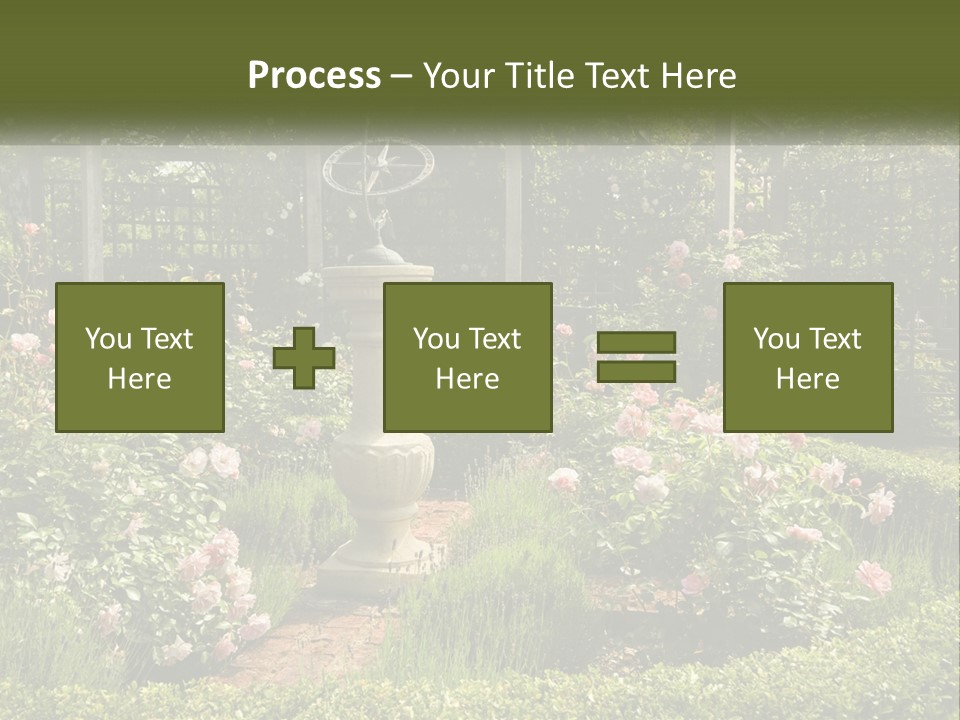 A Garden With Flowers And A Bench In The Middle Of It PowerPoint Template