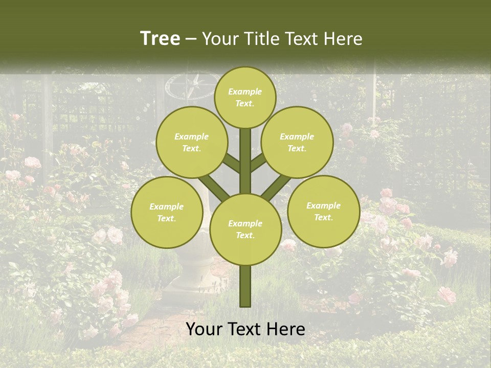 A Garden With Flowers And A Bench In The Middle Of It PowerPoint Template