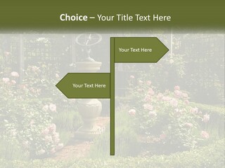 A Garden With Flowers And A Bench In The Middle Of It PowerPoint Template