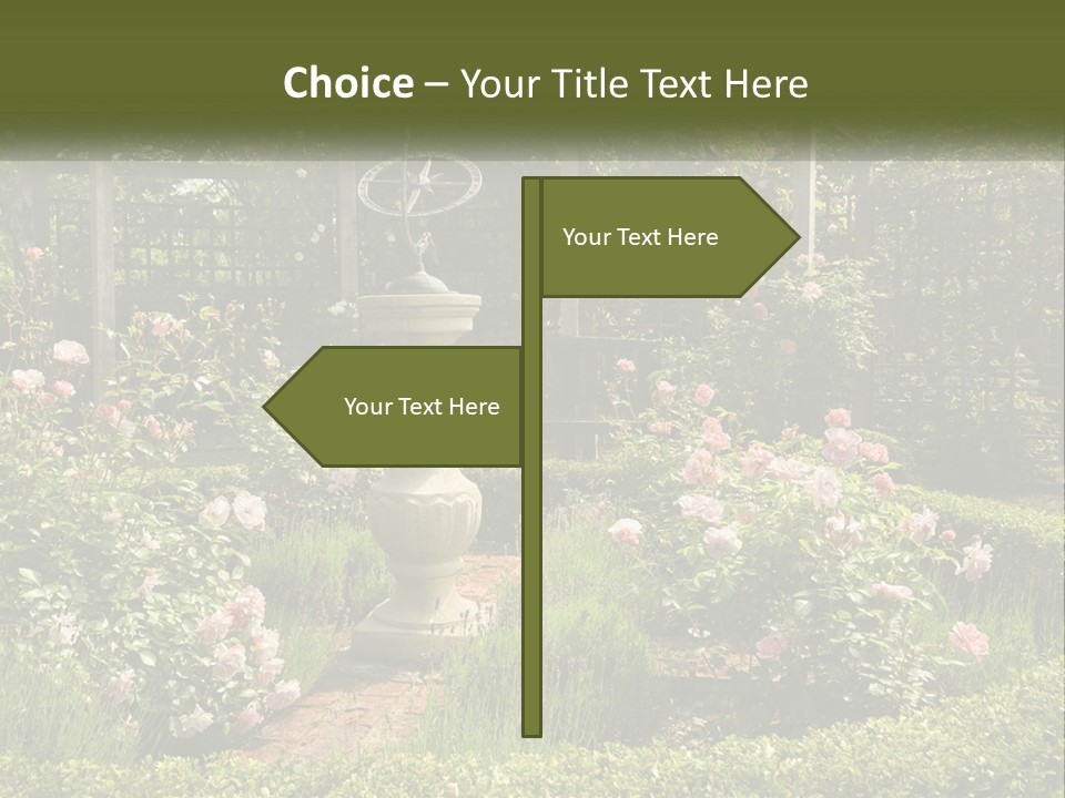 A Garden With Flowers And A Bench In The Middle Of It PowerPoint Template