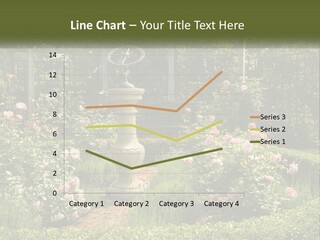 A Garden With Flowers And A Bench In The Middle Of It PowerPoint Template