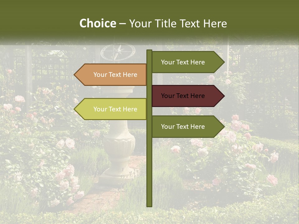 A Garden With Flowers And A Bench In The Middle Of It PowerPoint Template