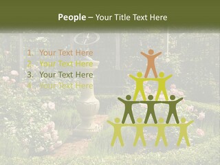 A Garden With Flowers And A Bench In The Middle Of It PowerPoint Template