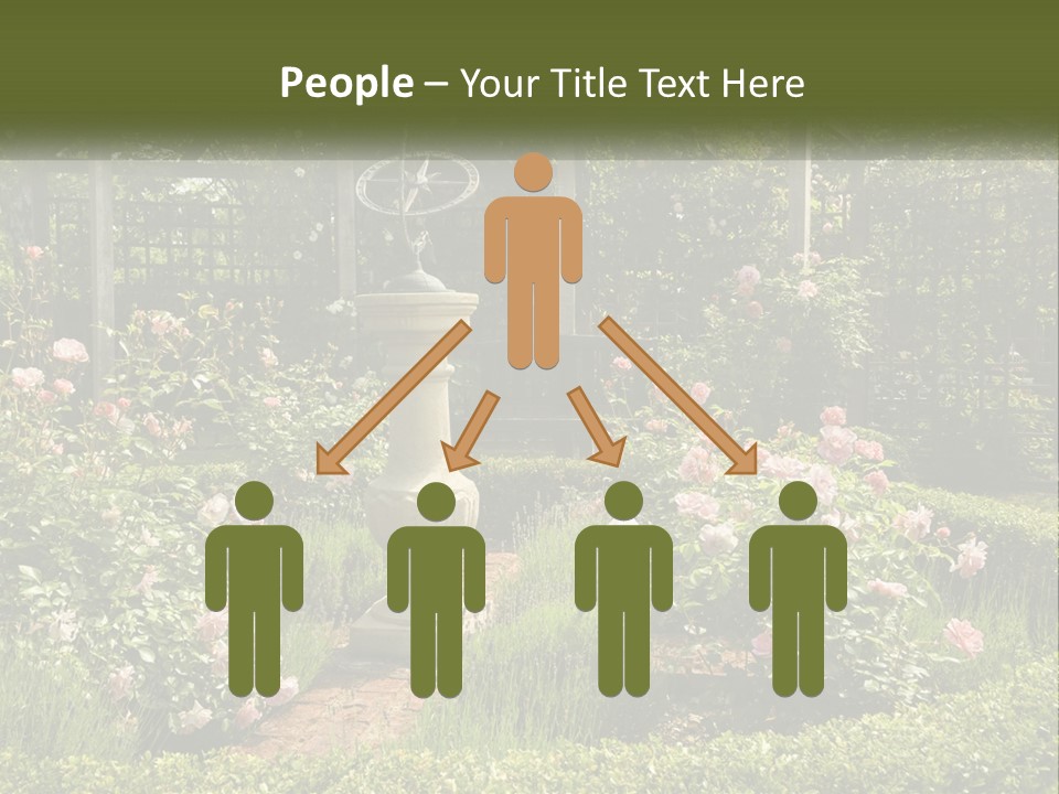 A Garden With Flowers And A Bench In The Middle Of It PowerPoint Template